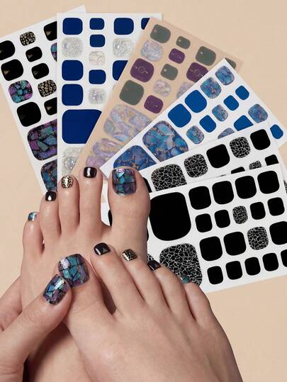 6pcs Toenail Stickers, Nail Art Stickers, Summer Ocean Theme, Floral Pattern Toenail Stickers, Quick And Easy To Complete Your Manicure. Self-Adhesive Nail Stickers, Suitable For Women And Girls. Nail Supplies.