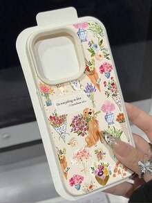 1pc New Watercolor Floral Bouquet & Puppy Pattern Textured Anti-Slip Soft Phone Case, Compatible With Apple And Phones - Style 3 (1 Piece) - View 5
