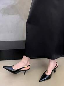 2026 New Satin Pointed Toe High Heel Sandals With Ankle Strap, French Style Bridesmaid Shoes For Summer - Black - View 3