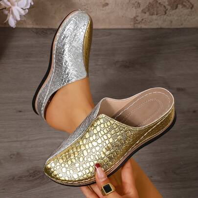 1 Pair Fashionable & Comfortable Slip-On Mule Shoes, Versatile Backless Loafers Suitable For Spring, Summer & Autumn, Black And Beige Women's Platform Wedge Shoes