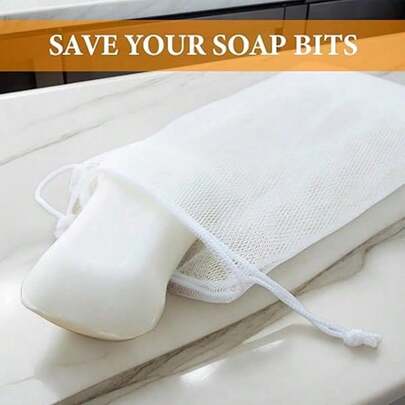 100pcs Rectangular Soap Net Bags, Exfoliating Mesh Soap Bags, Pull Cord Bubble Storage Bags, Easy To Store, Suitable For Bathing And Cleansing. White Hand-Woven Net Double-Layer Facial Cleansing Foam Net Bag.