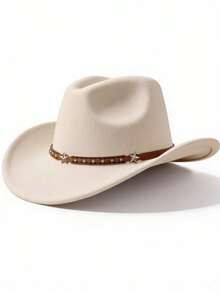 1 chiếc mũ cao bồi kiểu miền Tây cổ điển đính đinh tán hình ngôi sao, chất liệu len denim, kiểu dáng rộng vành, thích hợp cho các lễ hội âm nhạc và tiệc tùng. - Kiểu 2 - Xem 4