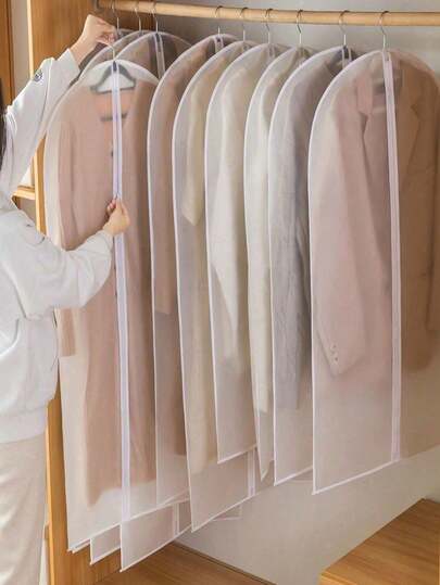 5pcs/1pc Transparent Zipper Dust Cover, Garment Dust Cover, Washable For Home Use, Coat And Suit Storage Bag, Clothing Dust Cover, Storage For Clothes In Different Seasons, Dustproof Garment Cover, Waterproof, Moisture-Proof, 4-Season Clothing Storage, With Zipper, Lightweight & Semi-Transparent Hanging Storage Bag, Dustproof Cover For Home Use, Wardrobe, Clothing Rack, Bedroom, PEVA Matte No Odor Garment Bag
