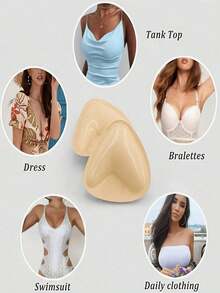 1 Pair Double-Sided Self-Adhesive Bra Pads, Super Lifting & Gathering Swimsuit/Sports Bra Invisible Thick Waterproof Reusable Bra Inserts - Khaki - View 10