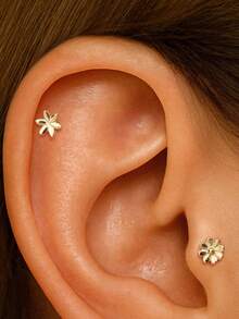 2pcs S925 Sterling Silver Tiny Four Point Star Stud Earring Minimal Helix Cartilage Piercing Jewelry Gift For Women Daily Wear - Gold - View 5