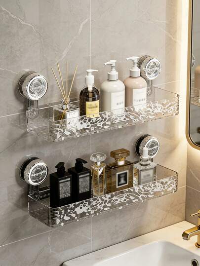 Suction Cup Triangular Corner Shelf, Bathroom Vanity Suction Cup Wall Mount Rack, No Drill Washroom Storage Organizer