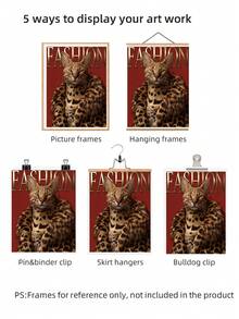 1幅无框时尚酷猫肖像艺术印刷品，潮流猫咪插画，现代宠物墙饰，适用于客厅、卧室、宿舍，趣味海报，复古装饰，大学宿舍必备，返校季，独特礼物 - 酷帥貓 - 查看 7