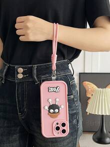 Ốp điện thoại có dây đeo hình mũ bông 3D hoạt hình, phụ kiện tương thích với iPhone 17/16/15/14/13/12/11. - Màu Hồng baby - Xem 17