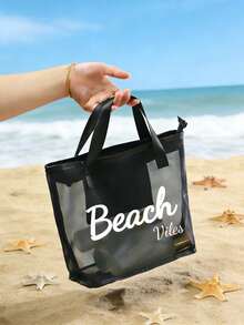 Large Capacity Letter & Palm Tree Pattern Beach Makeup Bag - Multicolor - View 13