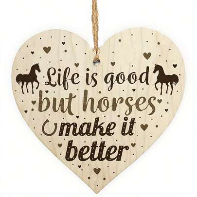 1pc Rustic Wooden Horse-Themed Heart-Shaped Sign, Friendship & Love Quote Wall Decor, Equestrian Gift For Women & Girls, Hanging Rope For Indoor/Outdoor Use