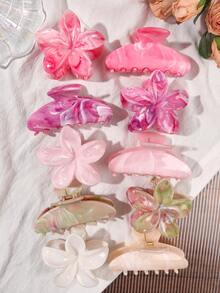 10个/套 粉色樱花、橄榄绿、乳白色渐变纹理花朵发夹，可爱甜美韩风清新美感，适合旅行、野餐、派对等夏季发饰，沙滩抓夹，度假、假日沙滩发夹，节日、生日等场合适用。 - 彩色 - 查看 2