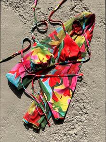 Women's Elegant Multi-Color Floral Print Swimsuit Set, Suitable For Spring/Summer Beach Vacations, Seaside Activities And Holiday Wear - Multicolor - View 6