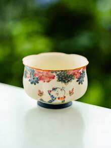 1件套摩卡茶具配件 - 青柠白陶瓷杯，荷叶边杯沿，猫咪图案，适合送礼亲友或居家品茶，精致茶室装饰，高端茶具托盘 - 彩色 - 查看 11