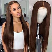 34 Inch Put On And Go 200% Density Glueless Long Straight 5*5 13*4 Lace Front Wigs Around Baby Hair - Brazilian Virgin Pre Ironing Pre Cutting Pre Pulling Lace Frontal Wigs Glueless - #4 Chocolate Brown Color - Pre-Plucked Human Frontal Hair Wigs Glueless Weaves Wigs For Women Daily Use Middle Part Wigs Frontal Glueless Wigs With Natural Hairline - HD Transparent Real Hair Lace Closure Wigs - Easily To Wear Natural Look For Women Blended Hair - Brown - View 7