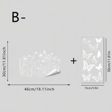 1/3片装花卉静电窗贴。白色剪影贴纸，图案包括郁金香、菊花和野花，并饰以蝴蝶纹样。可移除，防水PVC材质。适用于客厅、咖啡馆和商店橱窗装饰。 - 多色 - 查看 13