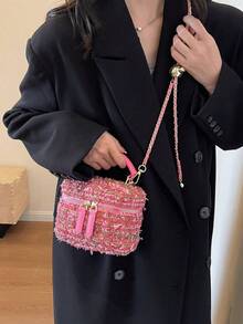 Mini Quilted Chain Crossbody Bag, Lightweight And Portable, Casual Fashion Mini Plaid Bucket Bag, Suitable For Girls, Women, College Students, Young Professionals, And Office Workers, Essential Item For Autumn/Winter, Applicable For Work, Office, Commuting, University, Autumn/Winter And Outdoor Activities. - Màu Hồng Tươi - Xem 2