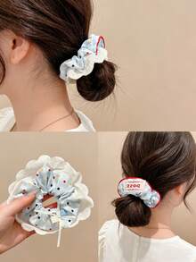 4pcs Romantic Blue Polka Dot Scrunchies, Hair Ties, Damage-Free, High Elasticity Hair Buns - Multicolor - View 2