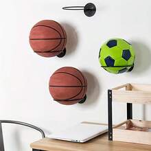 Wall-Mounted Football/Soccer/Basketball Holder – Metal Storage Rack 3PCS - Black - View 4