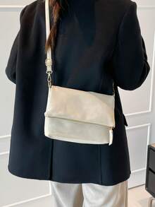 Nueva mini bolsa de sobre para mujer, bolso de hombro de unicolor minimalista, bolso cruzado de moda - Blanco - Ver 4