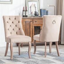 Chaise à 4 pieds, chaise de salle à manger en velours beige, dossier haut, capitonnage à boutons, structure en bois massif, (lot de 2) - Beige - Voir 3