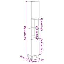 vidaXL Mobiletto da bagno con ripiano, grigio cemento, 30 x 30 x 190 cm, mobiletto da bagno moderno, mobiletto rettangolare, ampio specchio, elegante mensola a muro, pratico organizer - Polvere di cemento - Visualizzare 4