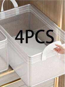 2pcs Plastic Storage Boxes With Steel Frame And Reinforced Handles, Stackable Transparent Storage Containers With Lids, Suitable For Storing Clothes, Books, Household And Dorm Essentials - Multicolor - View 13