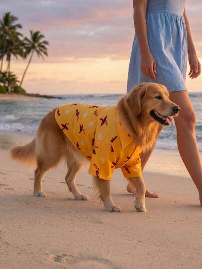 夏季狗狗休闲衬衫 - 透气轻便的狗狗夏季服装，适合小型、中型和大型犬，全印花狗狗服装 - 鸟类图案