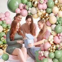 134Pcs Sage Green Pink Balloon Arch Kit,Olive Green Nude Sand White Gold Balloons Set For Bridal Shower Wedding Birthday Baby Shower Boho Party Decoration. - Multicolor - View 3