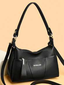 Bolsos de mano de lujo para damas, nuevos, de alta calidad en piel de PU. Bolso de hombro para mujer, con estilo retro y minimalista, bolso bandolera - Negro - Ver 3