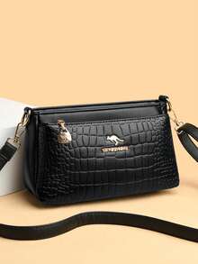 高端大容量柔软真皮女士饺子包，时尚多功能单肩斜挎包，中年妈妈包，手提包 - 黑色 - 查看 2