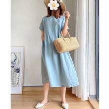 Women Summer 2026 New Simple Artistic Loose Fitting Slimming Cotton Linen Mid Length Dress - 紫色 - 查看 11