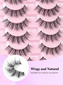 MAANGE 10 Pairs Cartoon Style Natural Thin False Eyelashes - Transparent Band Faux Mink Cat Eye Lashes, Create Natural Daily Makeup - Reusable, Comfortable, Suitable For Beginners, Translucent Long Anime Korean Style Eyelash Strips - Black - View 7