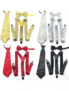 1 Set Men's Sequin Bow Tie, Suspender 3 PiecesAccessory Suit - Multicolor - View 1