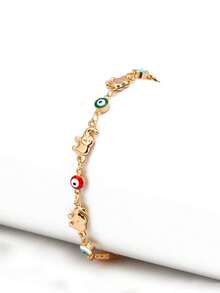 1件大象珐琅眼手链，时尚男女通用手链 - 金色 - 查看 5