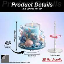 Juego de decoración de escritorio giratorio 2D de 1 pieza, incluye vela perfumada azul, figura de sirena y concha marina - Decoración elegante del hogar con temática oceánica, apta para uso interior/exterior, sin electricidad requerida, material acrílico duradero, excelente para sala de estar, dormitorio - A - Ver 4