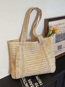 Large Capacity Woven Tote Bag, Versatile Handbag/Shoulder Bag Suitable For Beach, Daily Outing, Vacation - Multicolor - View 10