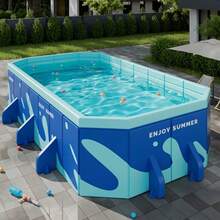Piscină de înot pliabilă durabilă pentru familie, ușor de instalat și întreținut, piscină cu pereți laterali din PVC pentru distracție acvatică în aer liber, potrivită pentru terasa din grădină de acasă - A - Vizualizare 2