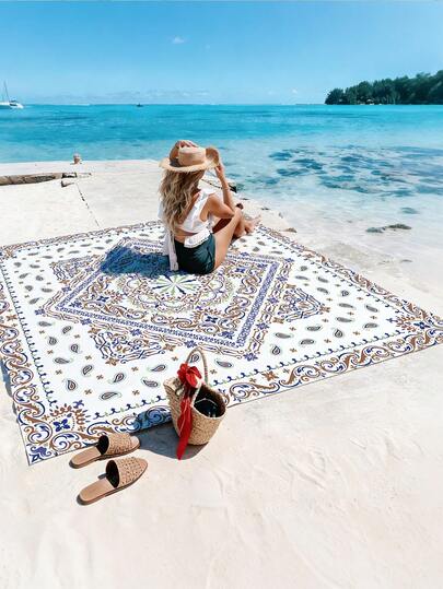 1 pieza Nueva Esterilla de Picnic/Toalla de Playa Impresa Digitalmente Resistente al Agua y la Arena, con Patrón Moderno y Fresco, Adecuada para Camping y Picnics