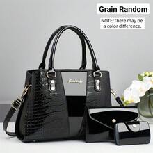 Bộ 3 túi xách nữ thời trang đường phố cỡ lớn, họa tiết da cá sấu dập nổi, kèm ví, hộp đựng thẻ và dây đeo vai, có thể đeo vai, đeo chéo hoặc xách tay, quà tặng Ngày của Mẹ. - màu đen - Xem 5