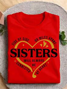 Side By Side Or Miles Apart Sisters T-Shirt, Sister Trip 2025 Shirt, Sister Vacation Matching Outfit, Weekend Trip Shirts For Sisters, Matching Sisters Shirt - Đỏ - Xem 1