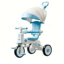 Triciclo para bebé con manillar ajustable para padres, música, luz y capota plegable. Triciclo para niños pequeños de 18 meses a 5 años. - Azul - Ver 1