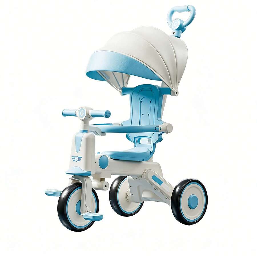 Triciclo para bebé con manillar ajustable para padres, música, luz y capota plegable. Triciclo para niños pequeños de 18 meses a 5 años. - Azul - Ver 1