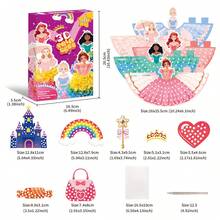 Conjunto Criativo de Arte Poke 3D de Princesa, Decorações de Vestido de Princesa Poke de Tecido DIY, 5 Estilos de Princesa, Brinquedo de Arte Criativa Presente para Meninas com 3+ Anos de Idade - Artesanato - Visão 11