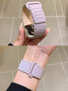 高级简约磁吸表带，适用于 38/40/41/42/44/45/46/49mm 表盘，兼容 Ultra/SE10/9/8/7/6/5/4/3/2/1 型号 - 紫粉 - 查看 3