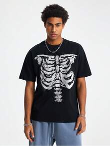 Tiny Spark Camiseta negra de estilo urbano con estampado blanco de esqueleto - Blanco - Ver 4