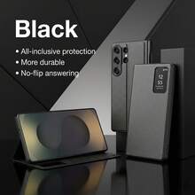 1 pieza Funda de cartera de cuero PU con ventana inteligente de lujo, con soporte plegable y ranura para tarjetas. Cubierta protectora a prueba de golpes compatible con Samsung S26 Ultra, S25 Ultra, S24 Ultra, S23 Ultra, S22 Ultra - Negro - Ver 3