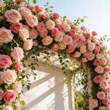 5米/2条装人造双层粉色玫瑰藤蔓花环，适用于情人节、派对、婚礼、生日拱门装饰、婚礼装饰、DIY装饰、母亲节花园装饰、门窗装饰、墙面装饰、礼品包装装饰、家居装饰，经久耐用且柔韧，持久开花不褪色。 - 彩色 - 查看 6