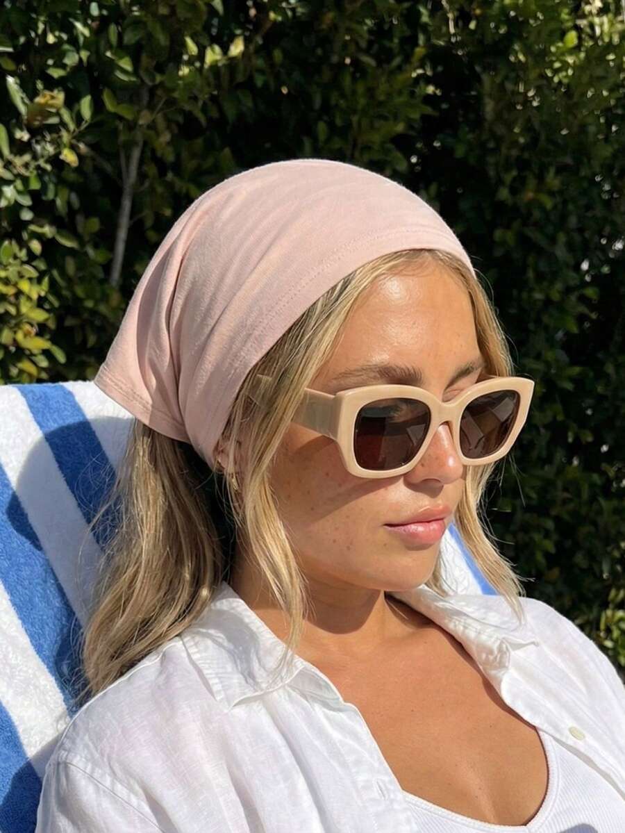 1件装女士浅粉色宽松发带/头巾，柔软弹力休闲头巾，适合泳池和度假 - 藕粉色 - 查看 1