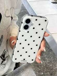 Fashionable Phone Case, Minimalist & Cute Black And White Polka Dot Pattern, Suitable For IPhone 11 To 17 Series, 17Pro Max, 17Pro, 17, 16ProMax, 16Pro, 16Plus, 15ProMax, 15Pro, 15, 14ProMax, 14Pro, 14, 13ProMax, 13Pro, 13, 12ProMax, 12Pro, 12, 11 Smartphones - White - View 3