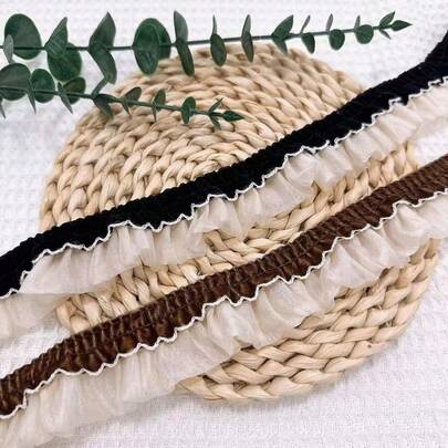 1码/5码，4厘米宽褶皱植绒花卉蕾丝，洛丽塔风格服装配饰，DIY缝纫褶皱窗帘装饰，柔软蕾丝花边，适用于连衣裙袖口、下摆、领口